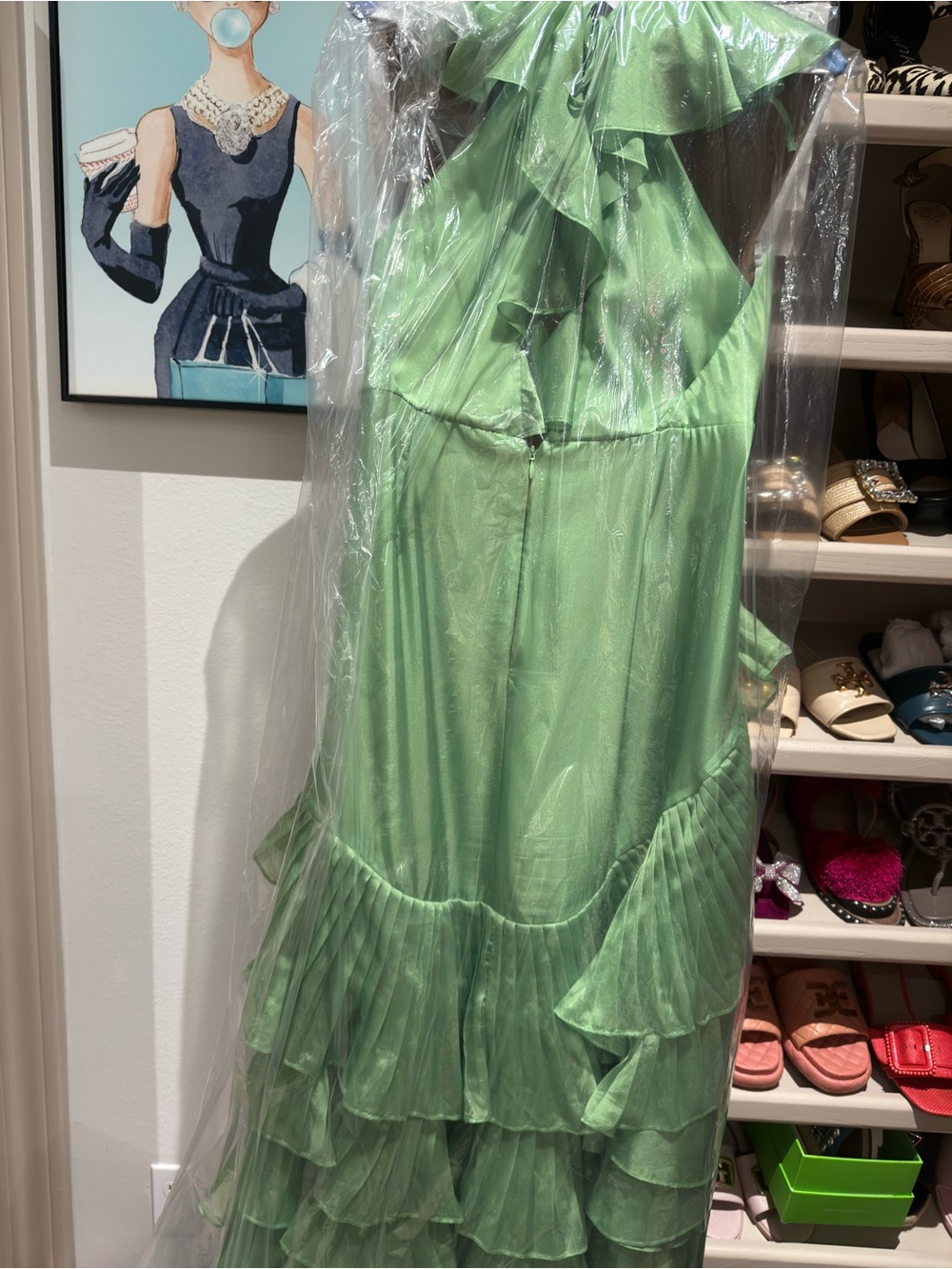 ANTONIO MELANI Bright Green Ruffled Tiered Maxi Dress - Picture 7 of 9